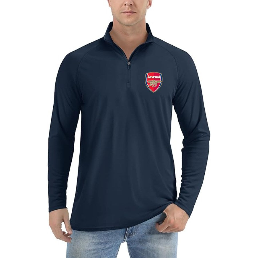 Men's Arsenal Soccer Lightweight Quarter-Zip Athletic Shirt Long Sleeve Performance Wear - Navy