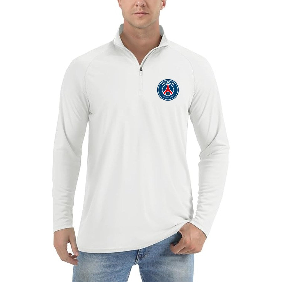 Men's Paris Saint-Germain Soccer Lightweight Quarter-Zip Athletic Shirt Long Sleeve Performance Wear - White