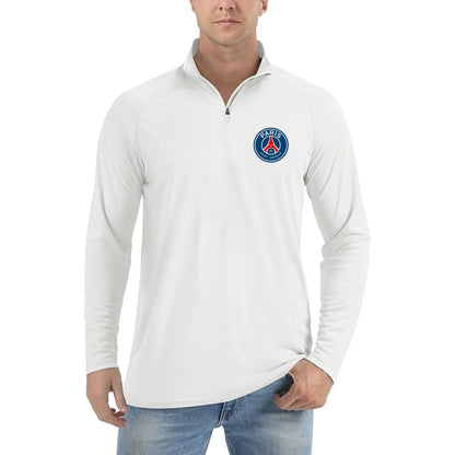 Men's Paris Saint-Germain Soccer Lightweight Quarter-Zip Athletic Shirt Long Sleeve Performance Wear - White