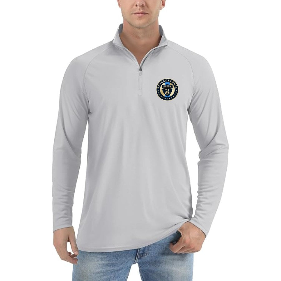 Men's Philadelphia Union FC Lightweight Quarter-Zip Athletic Shirt Long Sleeve Performance Wear - Light Gray
