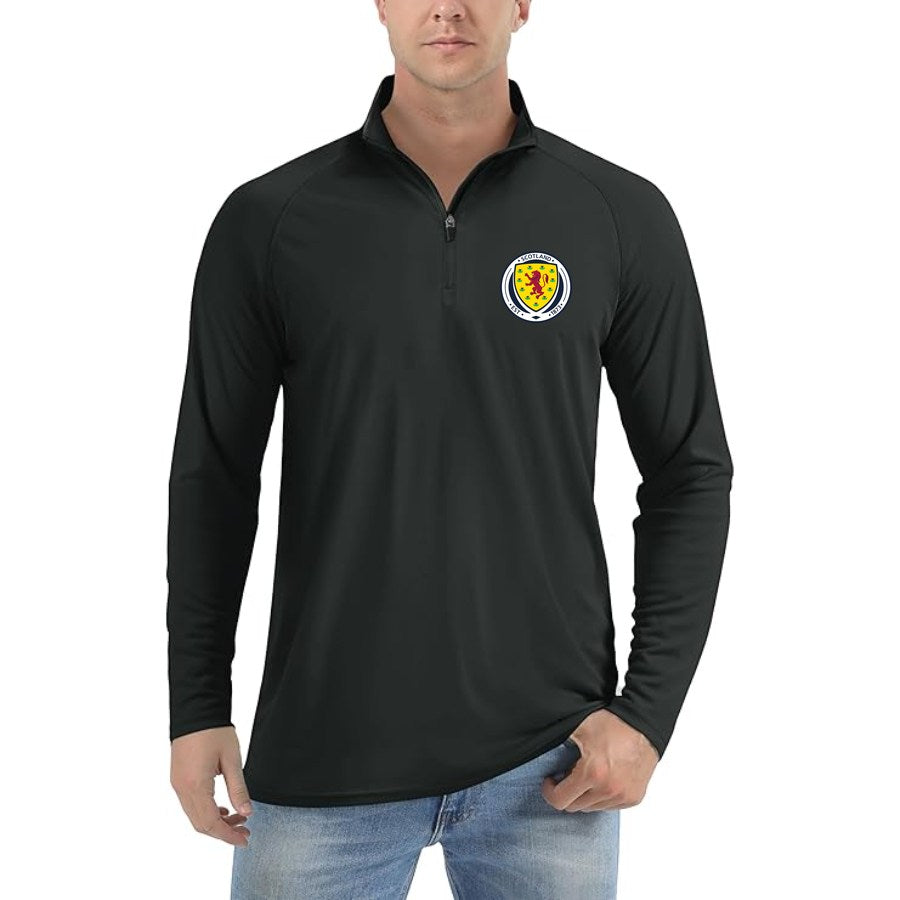 Men's Scotland National Soccer Team Lightweight Quarter-Zip Athletic Shirt Long Sleeve Performance Wear - Black