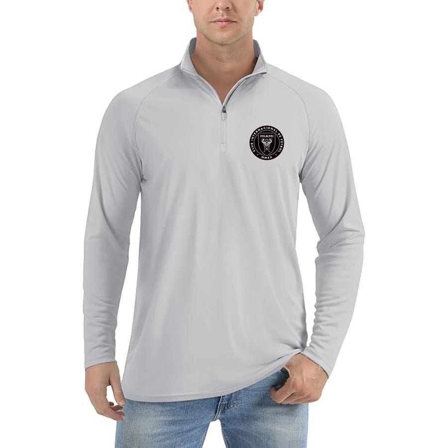 Men's Inter Miami FC Lightweight Quarter-Zip Athletic Shirt Long Sleeve Performance Wear - Light Gray