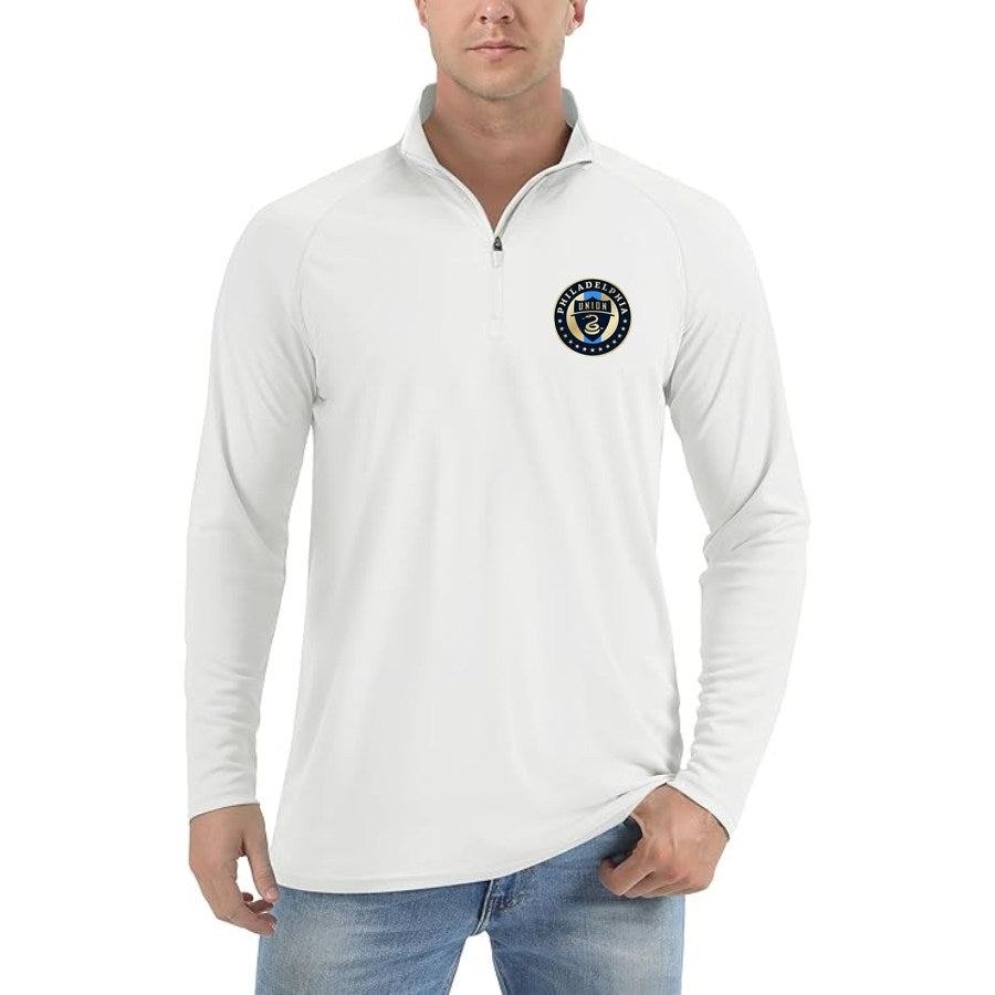 Men's Philadelphia Union FC Lightweight Quarter-Zip Athletic Shirt Long Sleeve Performance Wear - White