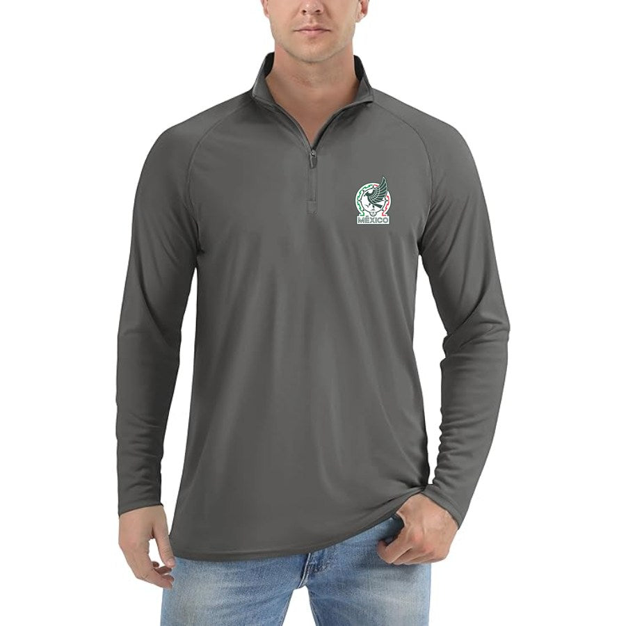 Men's Mexico Soccer Lightweight Quarter-Zip Athletic Shirt Long Sleeve Performance Wear - Dark Gray