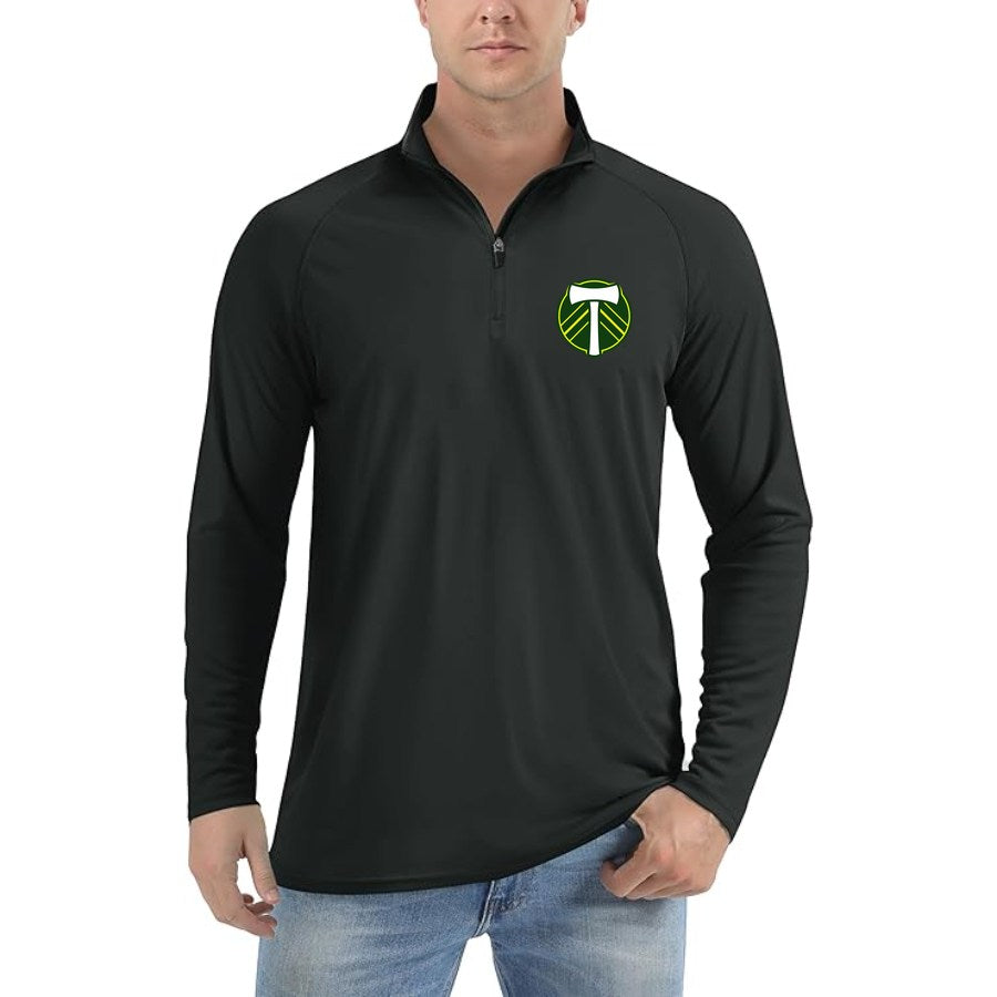 Men's Portland Timbers FC Lightweight Quarter-Zip Athletic Shirt Long Sleeve Performance Wear - Black