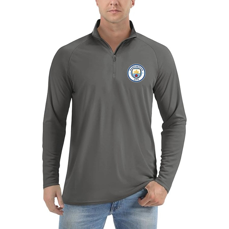 Men's Manchester City Soccer Lightweight Quarter-Zip Athletic Shirt Long Sleeve Performance Wear - Dark Gray