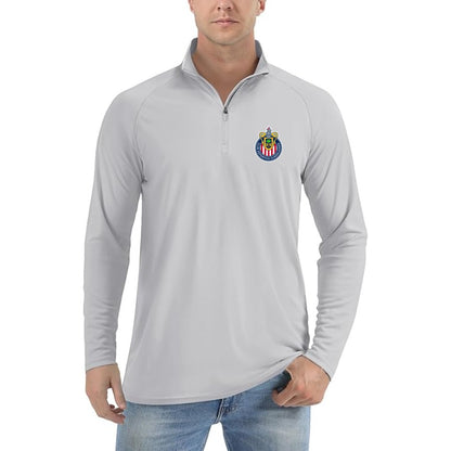 Men's Chivas Football Club Lightweight Quarter-Zip Athletic Shirt Long Sleeve Performance Wear - Light Gray