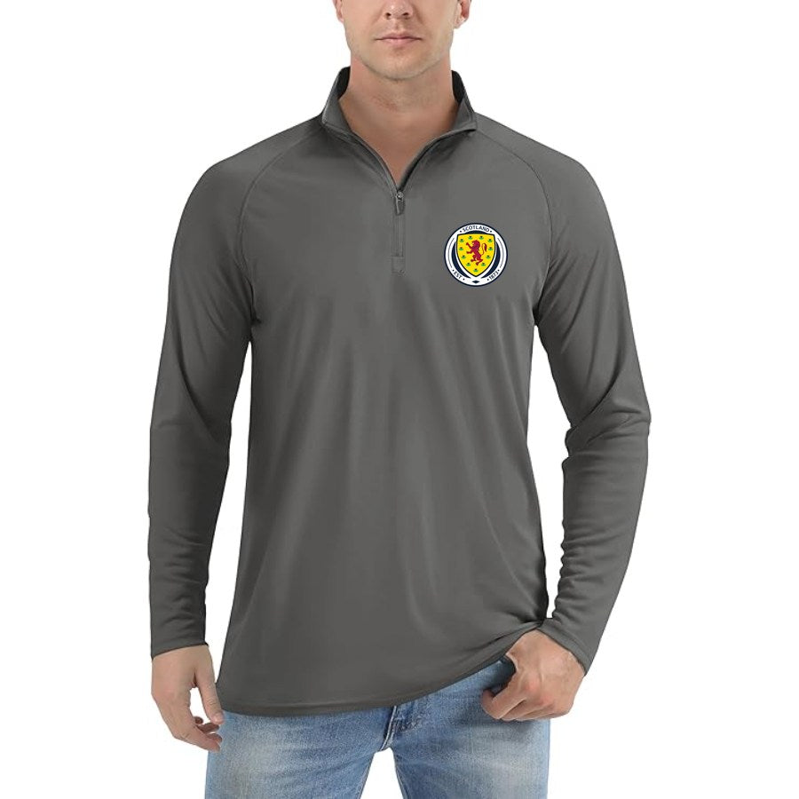 Men's Scotland National Soccer Team Lightweight Quarter-Zip Athletic Shirt Long Sleeve Performance Wear - Dark Gray