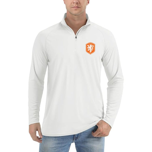 Men's Netherlands National Soccer Team Lightweight Quarter-Zip Athletic Shirt Long Sleeve Performance Wear - White