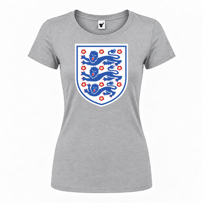 Women's England Football National Team Round Neck T-Shirt — Grey — original logo on current Drive garment