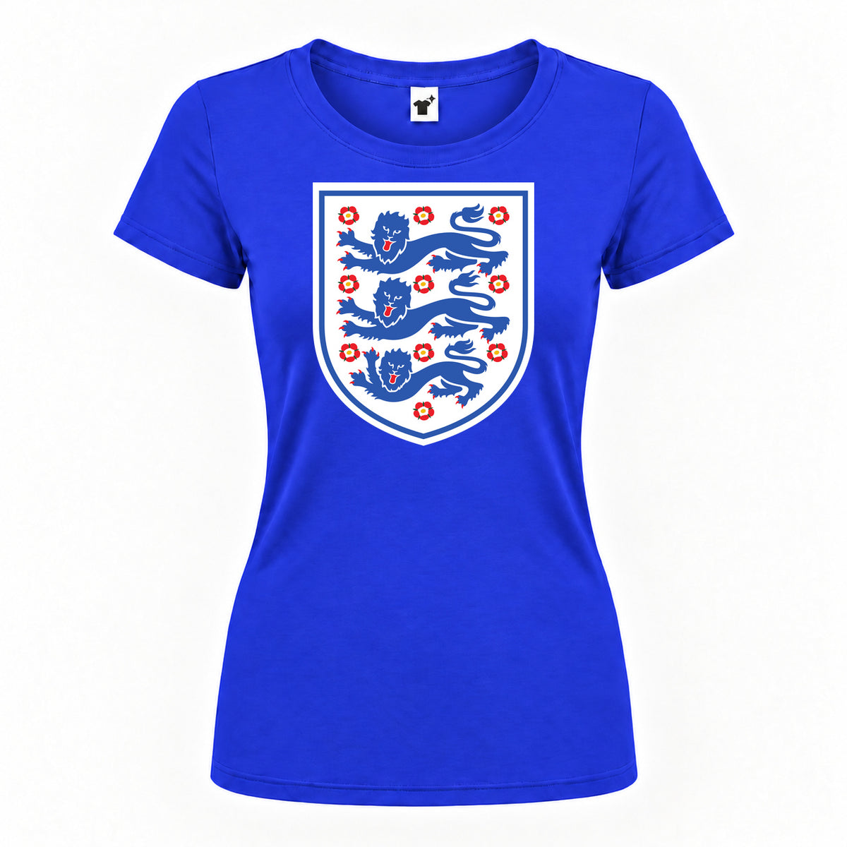 Women's England Football National Team Round Neck T-Shirt — Royal Blue — original logo on current Drive garment