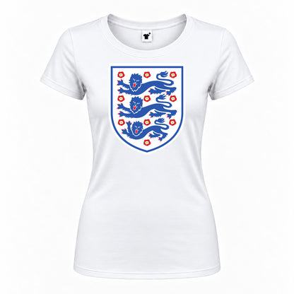 Women's England Football National Team Round Neck T-Shirt — White — original logo on current Drive garment