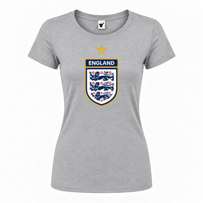 Women's England National Soccer Team Round Neck T-Shirt — Grey — original logo on current Drive garment