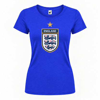 Women's England National Soccer Team Round Neck T-Shirt — Royal Blue — original logo on current Drive garment