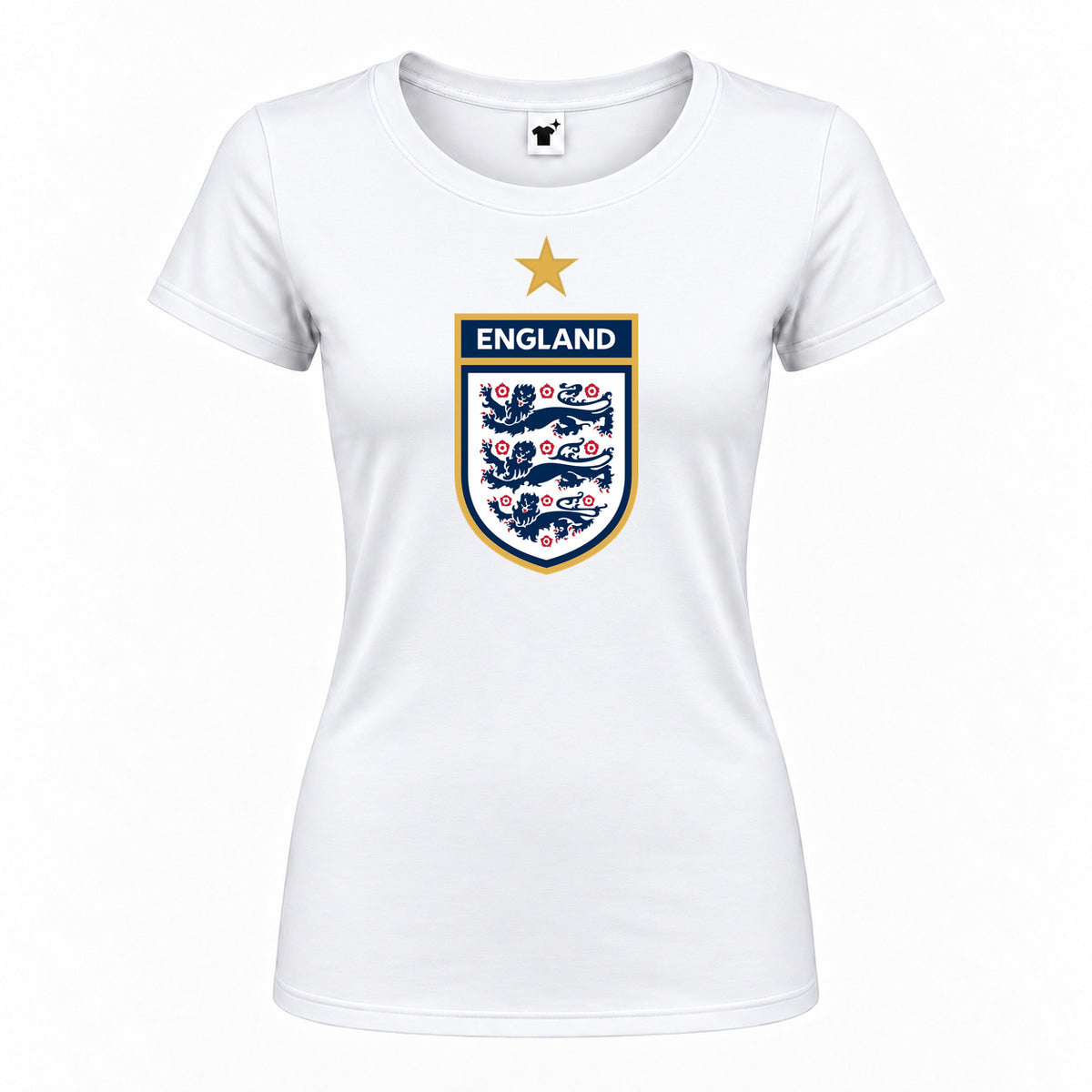 Women's England National Soccer Team Round Neck T-Shirt — White — original logo on current Drive garment