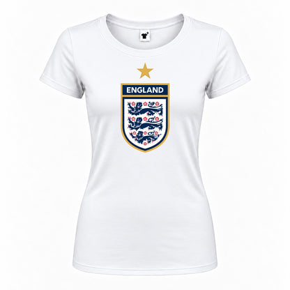 Women's England National Soccer Team Round Neck T-Shirt — White — original logo on current Drive garment