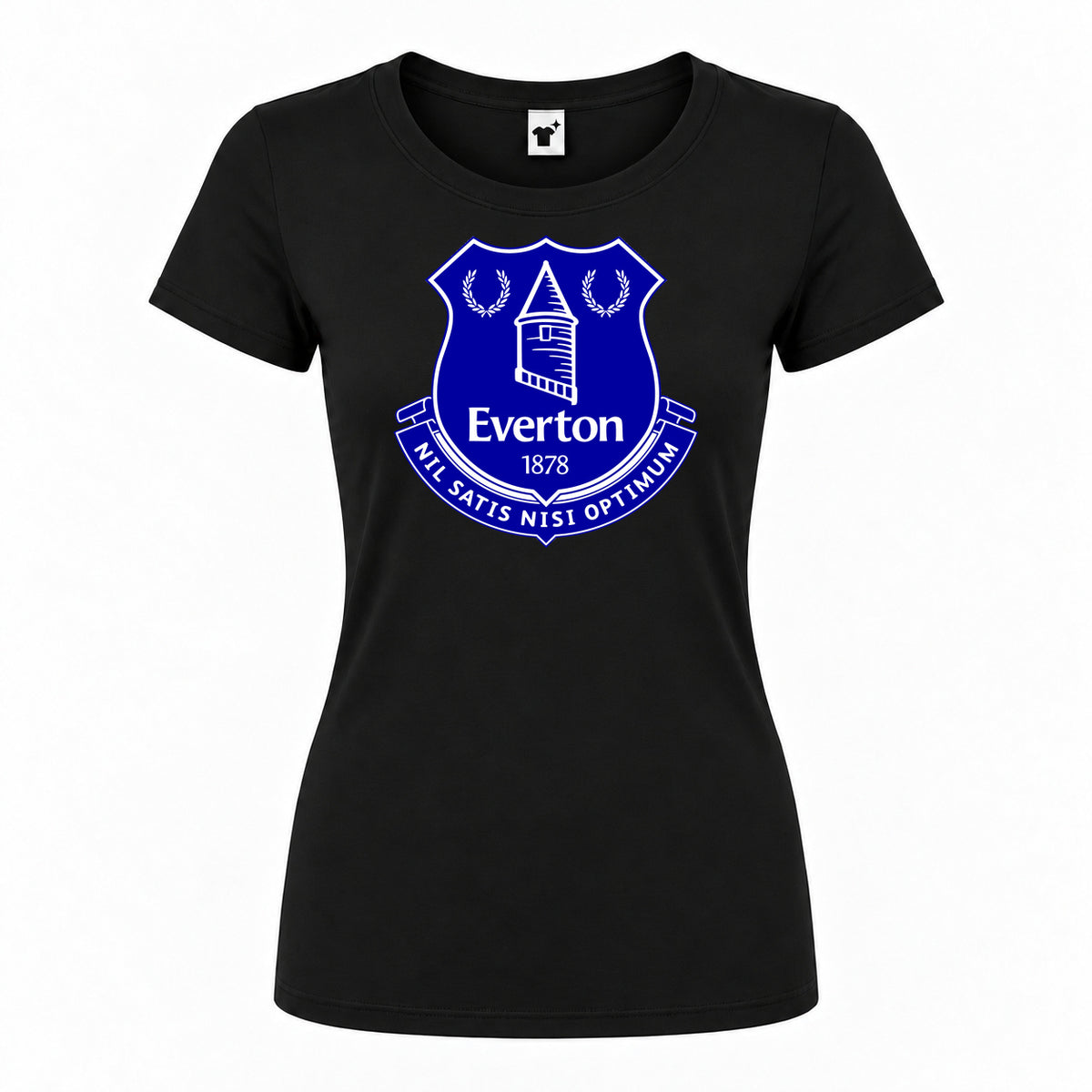 Women's Everton FC Round Neck T-Shirt — Black — original logo on current Drive garment