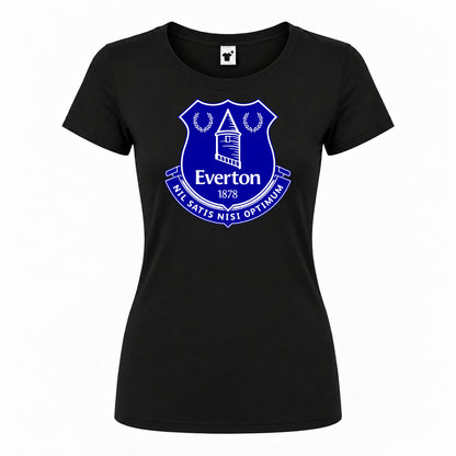 Women's Everton FC Round Neck T-Shirt — Black — original logo on current Drive garment