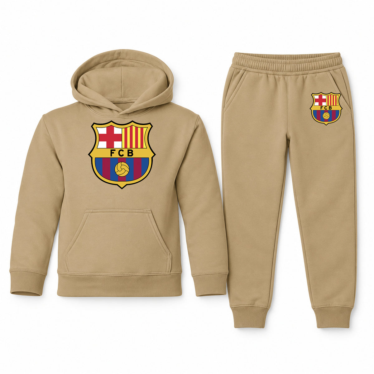 F.C. Barcelona Soccer youth hoodie jogger set, Khaki, Youth Large ages 10–12