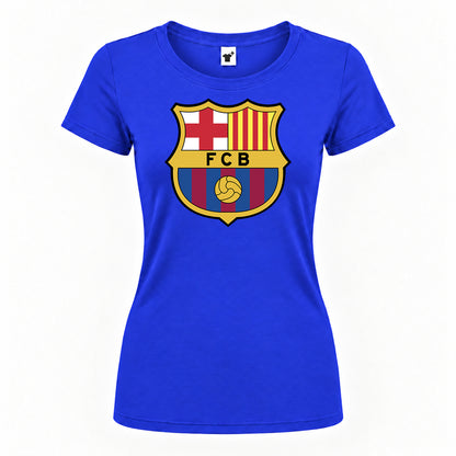 Women's F.C. Barcelona Soccer Round Neck T-Shirt — Royal Blue — original logo on current Drive garment