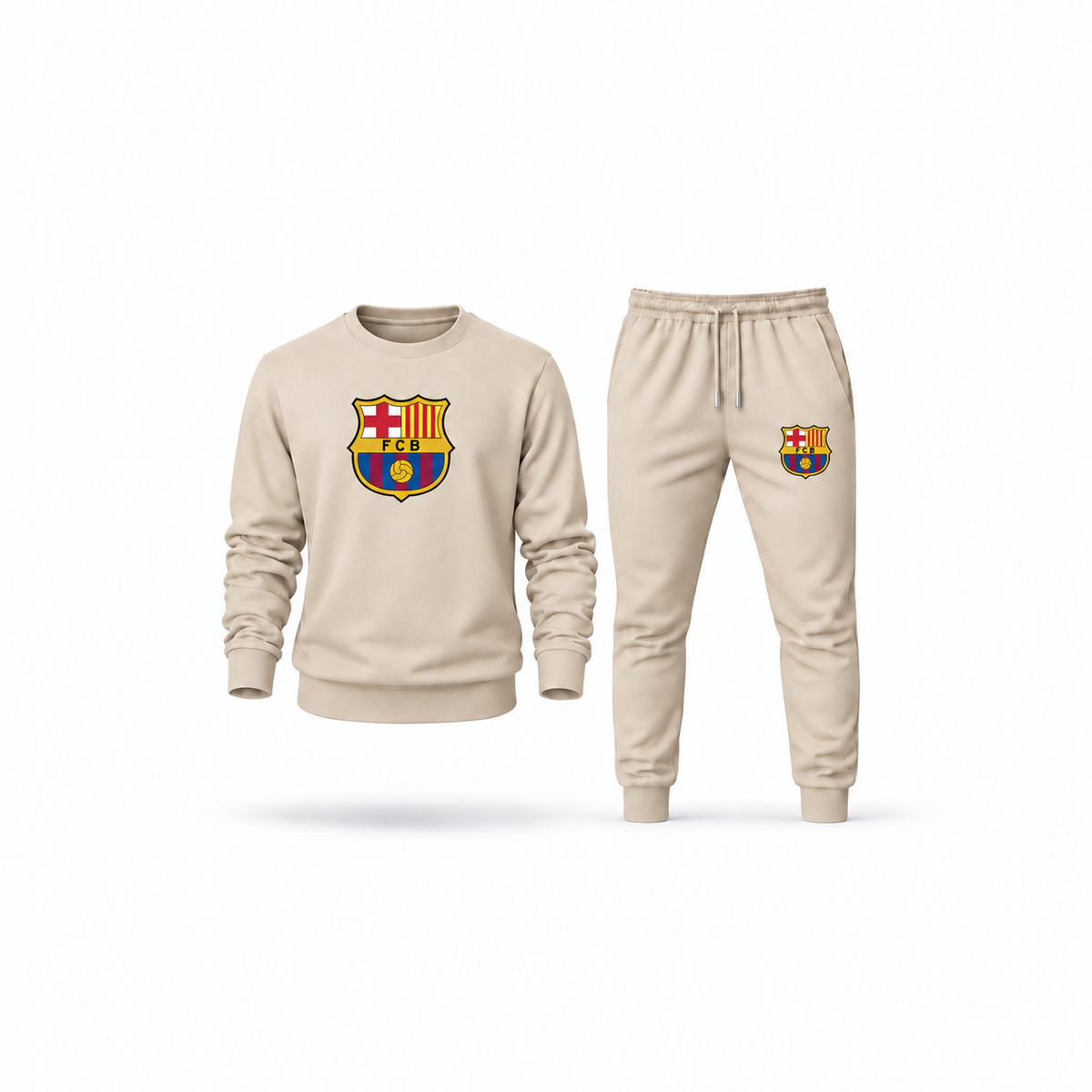Men's F.C. Barcelona Soccer Sweatshirt Joggers Set | Color: Tan | Main