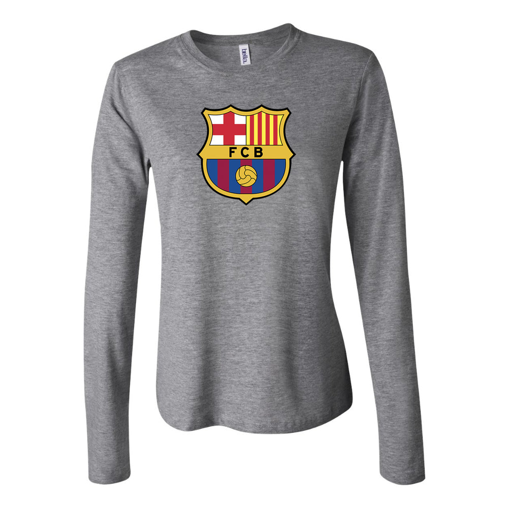 Women's F.C. Barcelona Soccer Long Sleeve T-Shirt | Color: Grey | Original artwork on Drive garment