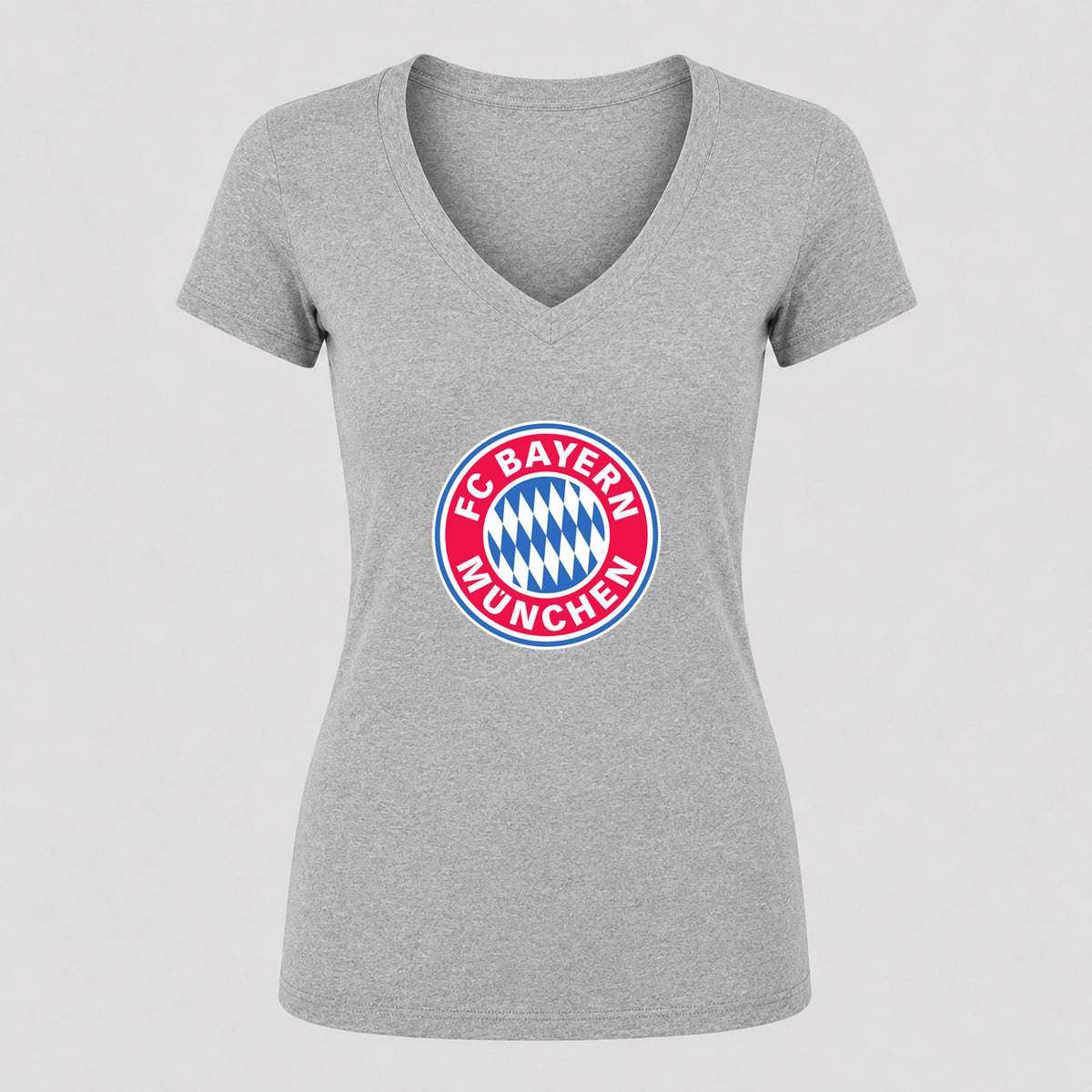 Women's F.C. Bayern Munchen Soccer V-Neck T-Shirt | Color: Gray | Original artwork on Drive garment