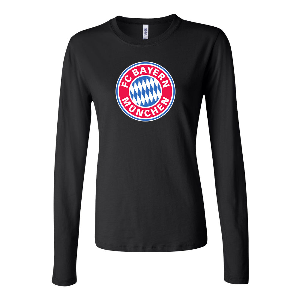 Women's F.C. Bayern Munchen Soccer Long Sleeve T-Shirt | Color: Black | Original artwork on Drive garment