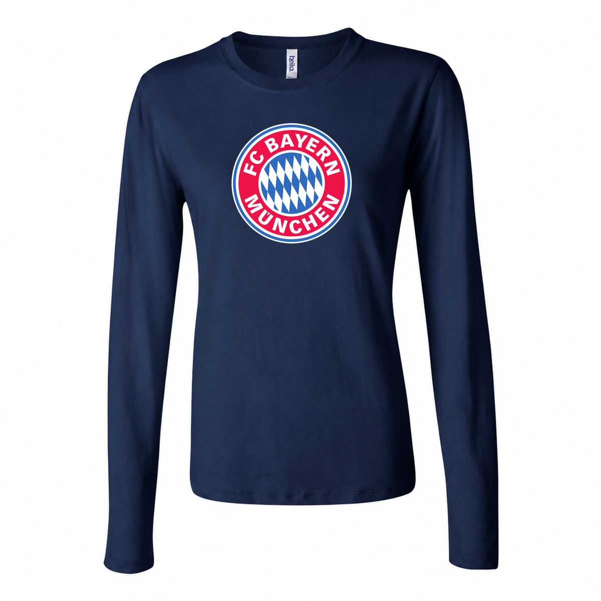 Women's F.C. Bayern Munchen Soccer Long Sleeve T-Shirt | Color: Navy | Original artwork on Drive garment