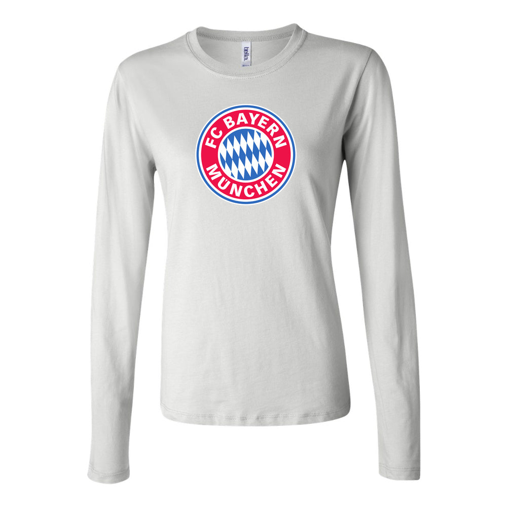 Women's F.C. Bayern Munchen Soccer Long Sleeve T-Shirt | Color: White | Original artwork on Drive garment