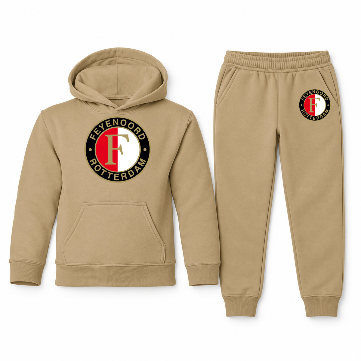 Feyenoord FC youth hoodie jogger set, Khaki, Youth Large ages 10–12