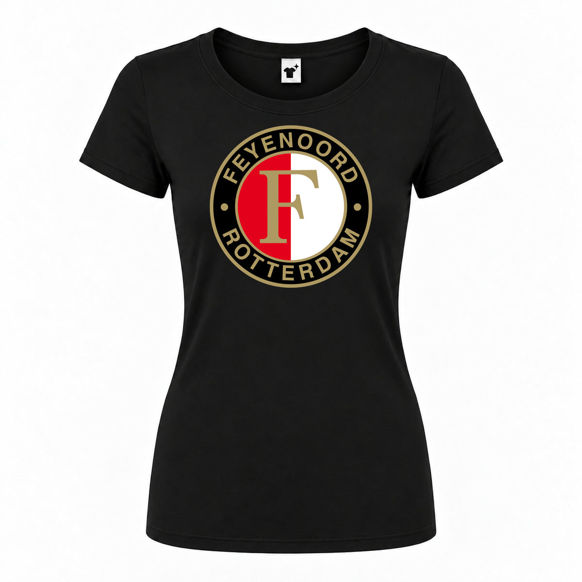 Women's Feyenoord FC Round Neck T-Shirt — Black — original logo on current Drive garment