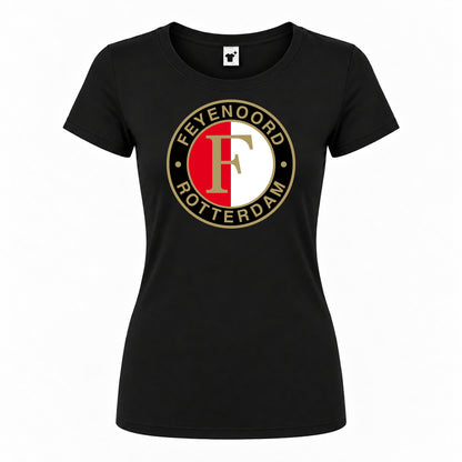 Women's Feyenoord FC Round Neck T-Shirt — Black — original logo on current Drive garment