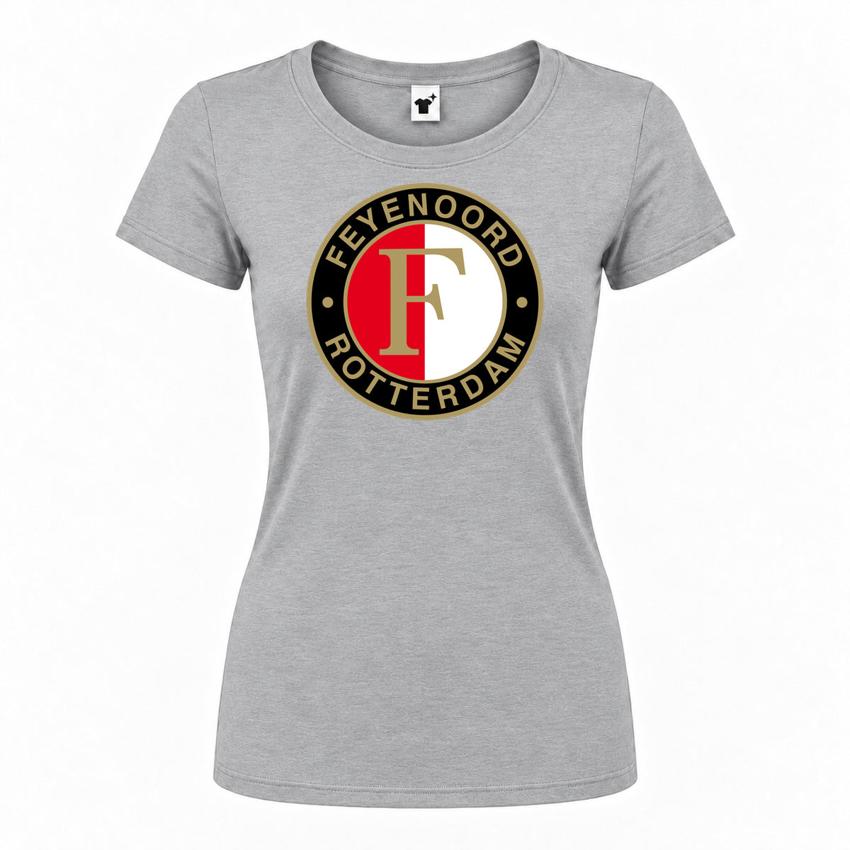 Women's Feyenoord FC Round Neck T-Shirt — Grey — original logo on current Drive garment