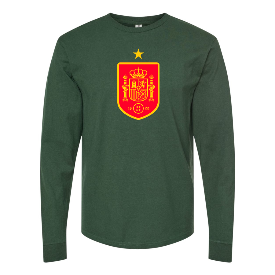 Men's Spain Red Logo National Soccer Team Long Sleeve T-Shirt