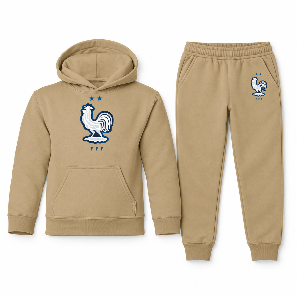 France National Soccer Team youth hoodie jogger set, Khaki, Youth Large ages 10–12