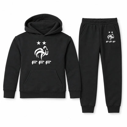 France Soccer youth hoodie jogger set, Black, Youth Large ages 10–12
