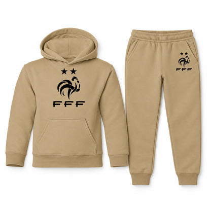 France Soccer youth hoodie jogger set, Khaki, Youth Large ages 10–12