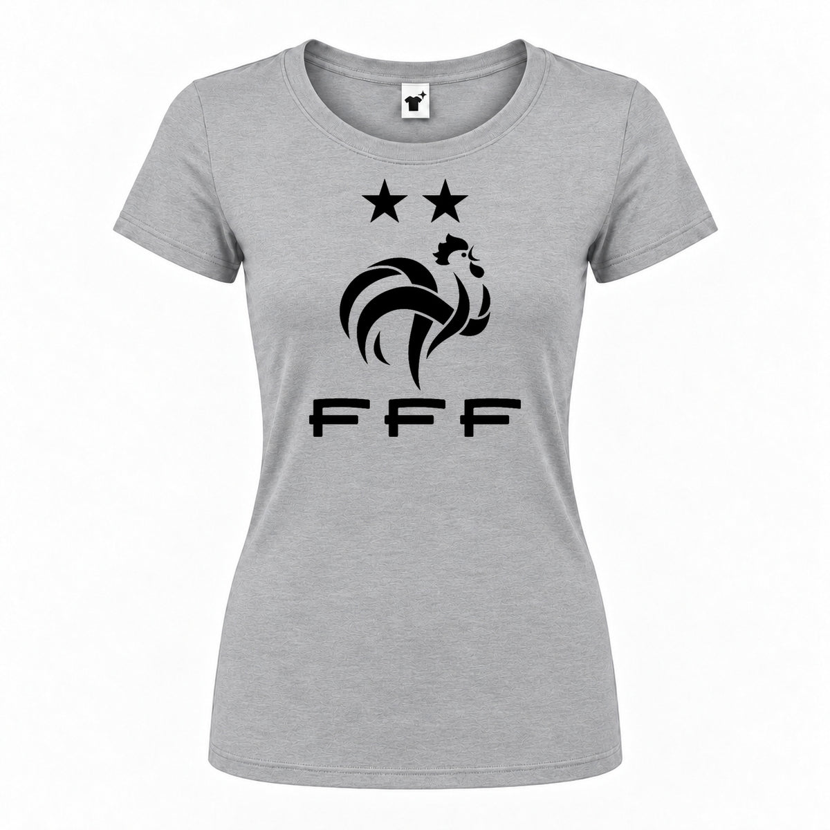 Women's France Soccer Round Neck T-Shirt — Grey — original logo on current Drive garment
