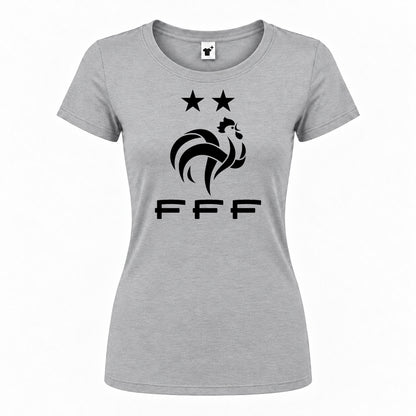 Women's France Soccer Round Neck T-Shirt — Grey — original logo on current Drive garment
