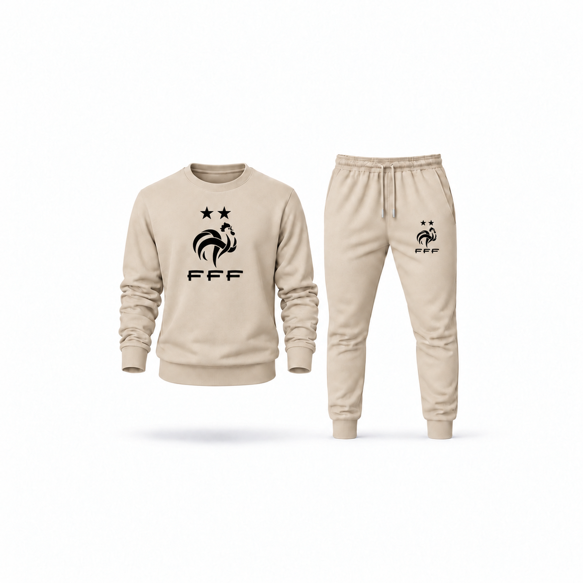 Men's France Soccer Sweatshirt Joggers Set | Color: Tan | Main