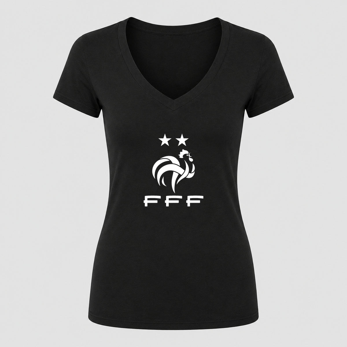 Women's France Soccer V-Neck T-Shirt | Color: Black | Original artwork on Drive garment