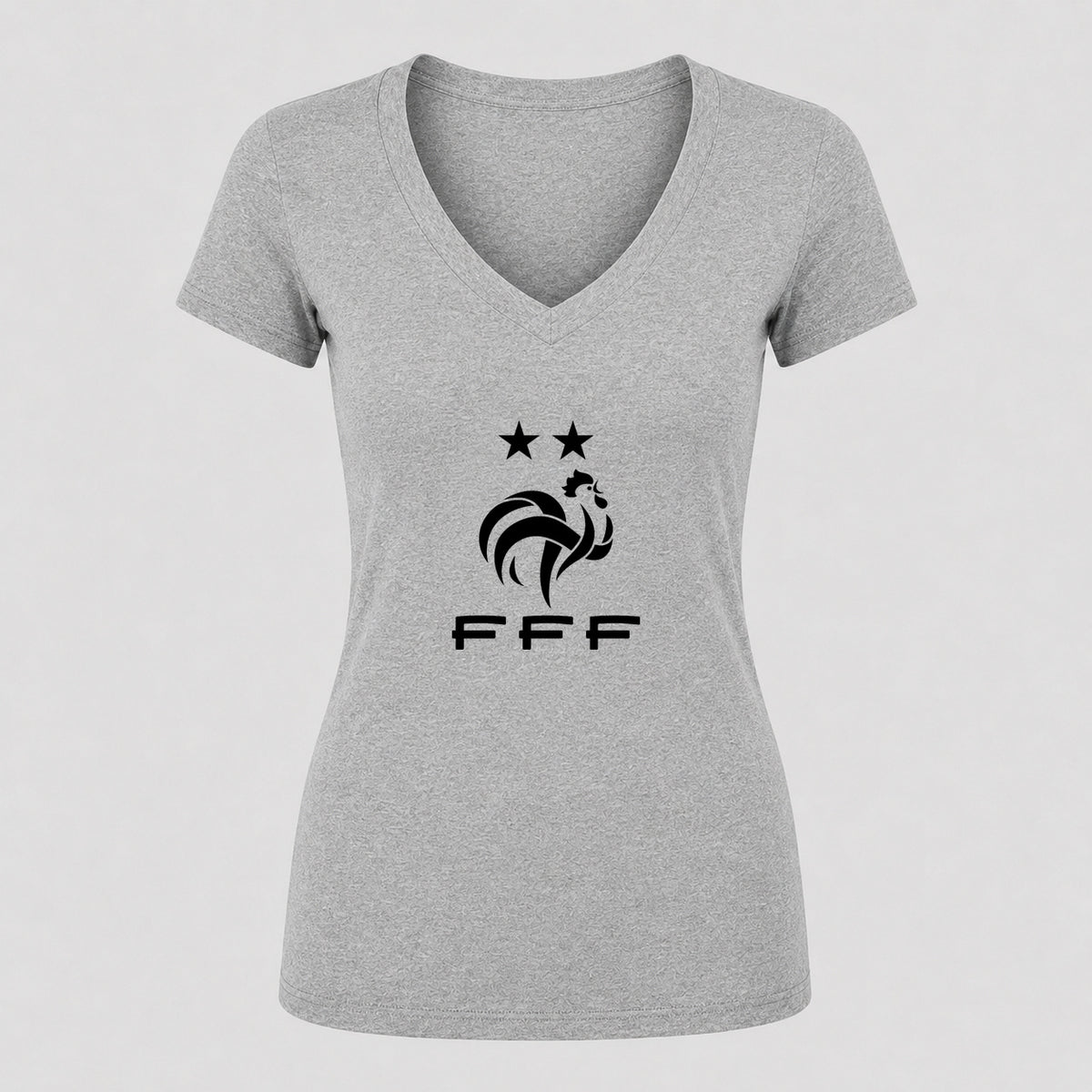 Women's France Soccer V-Neck T-Shirt | Color: Gray | Original artwork on Drive garment