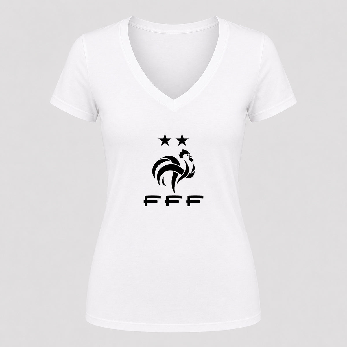 Women's France Soccer V-Neck T-Shirt | Color: White | Original artwork on Drive garment