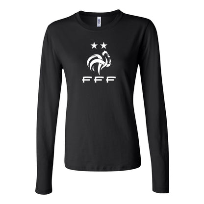Women's France Soccer Long Sleeve T-Shirt | Color: Black | Original artwork on Drive garment