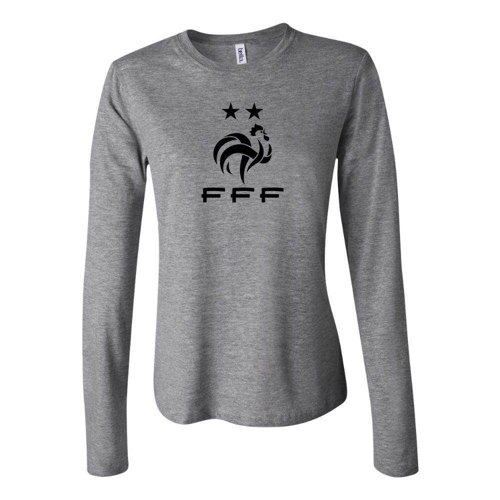 Women's France Soccer Long Sleeve T-Shirt | Color: Grey | Original artwork on Drive garment