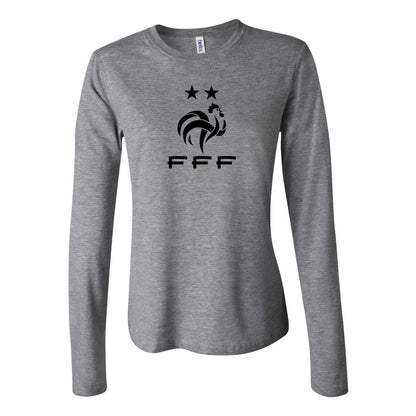 Women's France Soccer Long Sleeve T-Shirt | Color: Grey | Original artwork on Drive garment