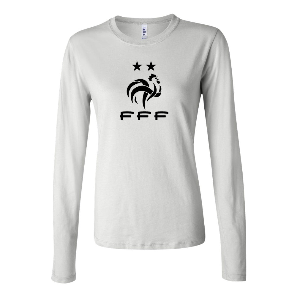 Women's France Soccer Long Sleeve T-Shirt | Color: White | Original artwork on Drive garment