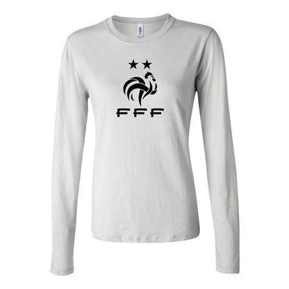 Women's France Soccer Long Sleeve T-Shirt | Color: White | Original artwork on Drive garment