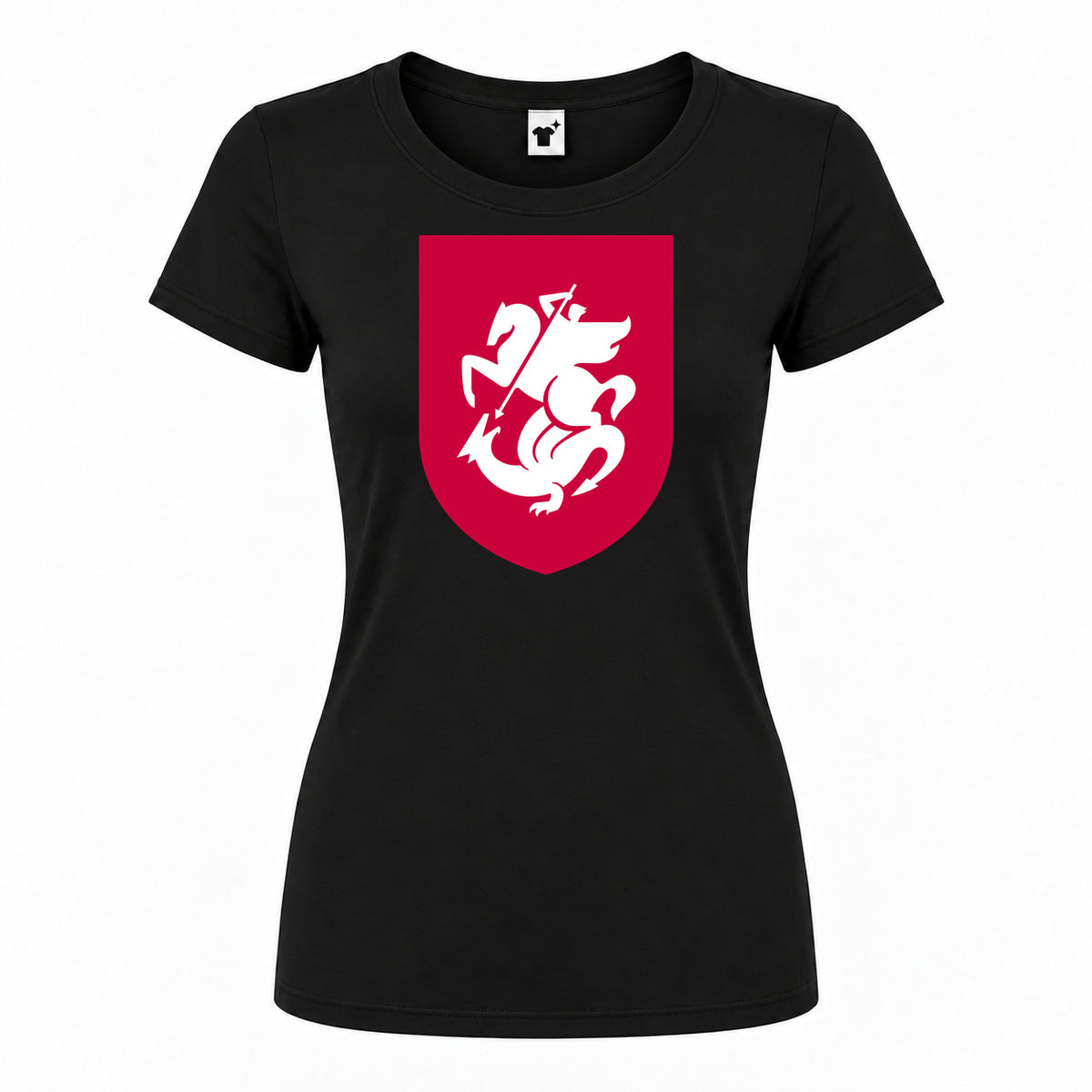 Women's Georgia National Soccer Team Round Neck T-Shirt — Black — original logo on current Drive garment
